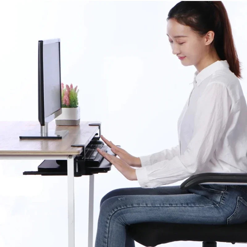 Clamp-On Keyboard Tray Ergonomic Sliding Under Desk Platform Retractable Keyboard Drawer for Computer Desk Office Organizer