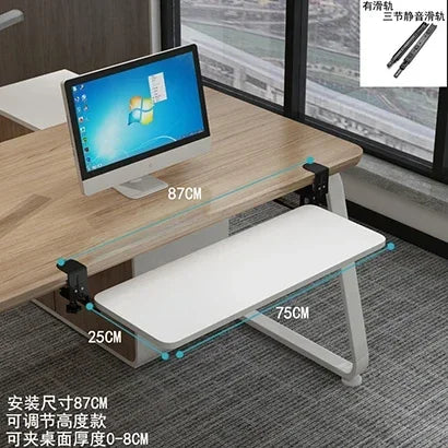 Clamp-On Keyboard Tray Ergonomic Sliding Under Desk Platform Retractable Keyboard Drawer for Computer Desk Office Organizer