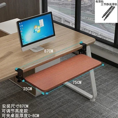 Clamp-On Keyboard Tray Ergonomic Sliding Under Desk Platform Retractable Keyboard Drawer for Computer Desk Office Organizer