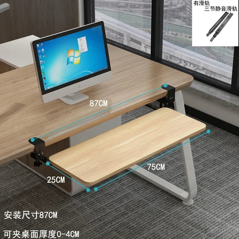 Clamp-On Keyboard Tray Ergonomic Sliding Under Desk Platform Retractable Keyboard Drawer for Computer Desk Office Organizer
