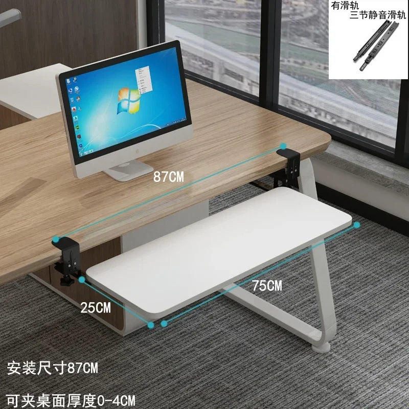 Clamp-On Keyboard Tray Ergonomic Sliding Under Desk Platform Retractable Keyboard Drawer for Computer Desk Office Organizer