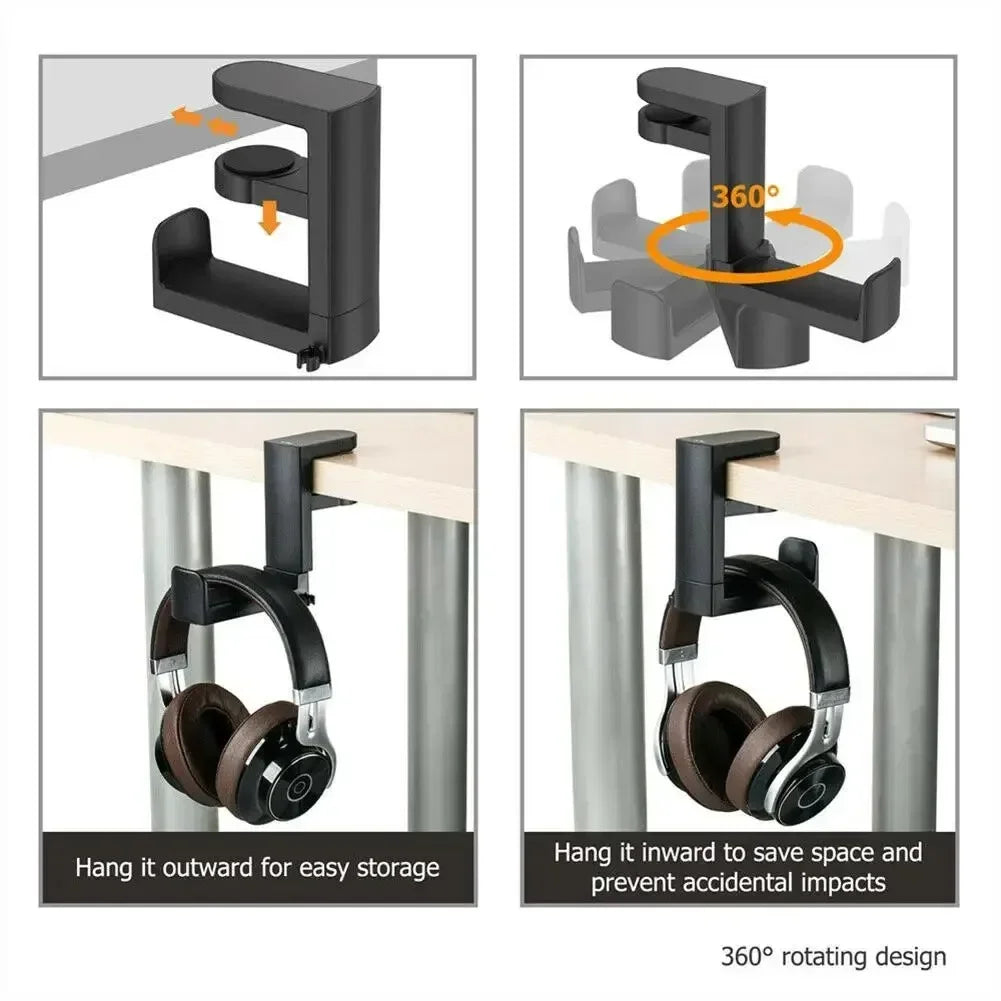 360° Rotating Headphone Stand Desktop Headset Holder PC Gaming Headset Desk Hanger Hook For Earphone Controller