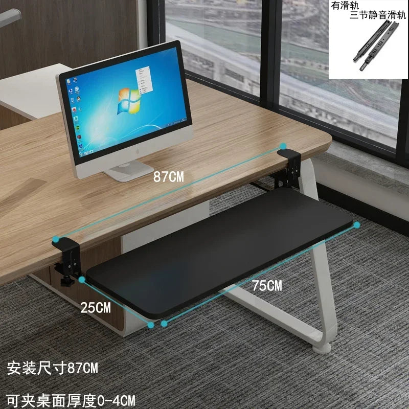 Clamp-On Keyboard Tray Ergonomic Sliding Under Desk Platform Retractable Keyboard Drawer for Computer Desk Office Organizer
