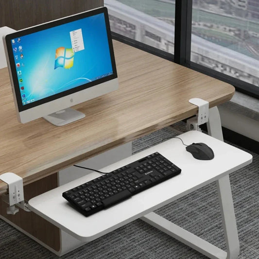Clamp-On Keyboard Tray Ergonomic Sliding Under Desk Platform Retractable Keyboard Drawer for Computer Desk Office Organizer